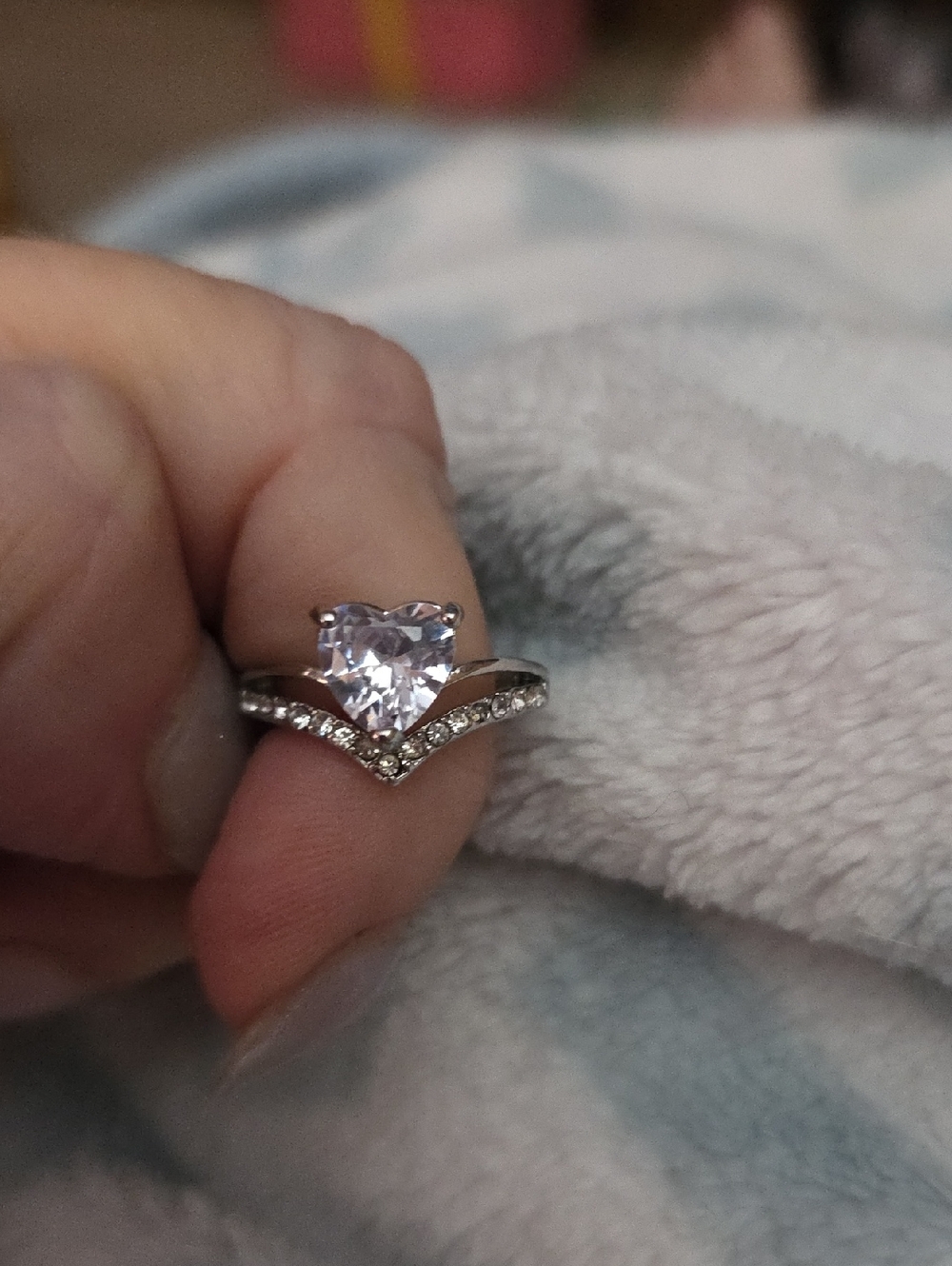 Ring Heart-Cut  Crystal Ring with Pavé Band